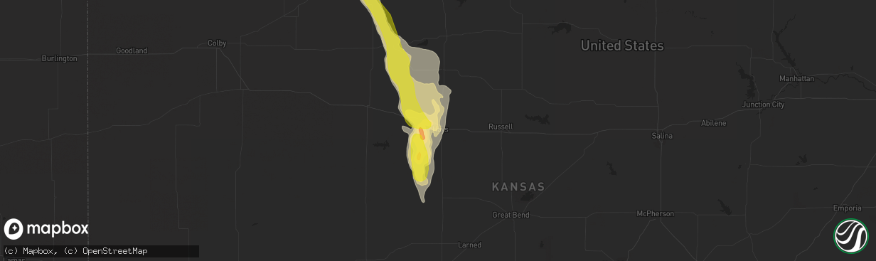 Hail map in Hays, KS on July 25, 2018