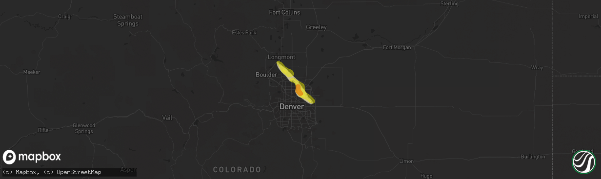 Hail map in Henderson, CO on July 25, 2018