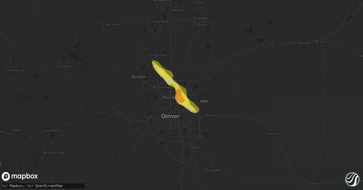 Hail map in Henderson, CO on July 25, 2018