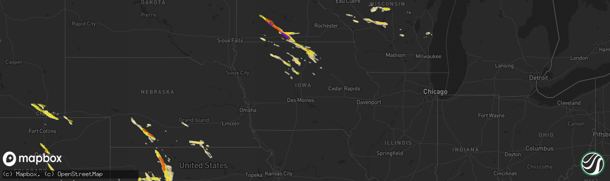 Hail map in Iowa on July 25, 2018