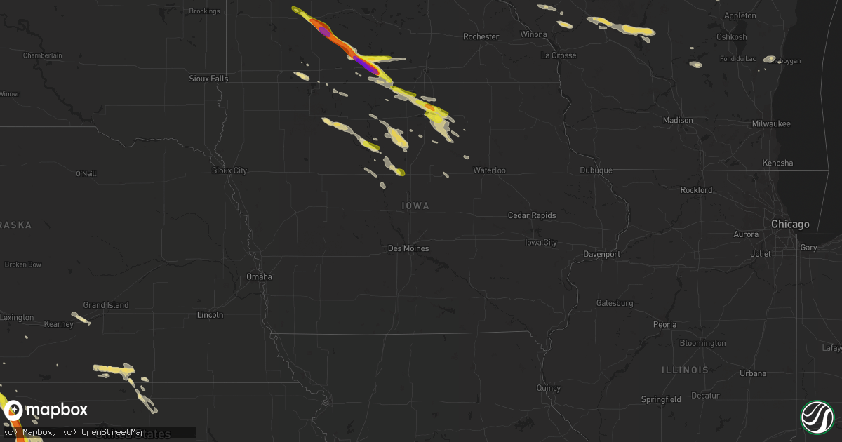 Hail map in Iowa on July 25, 2018