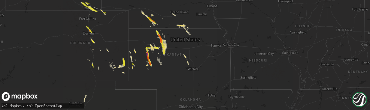 Hail map in Kansas on July 25, 2018