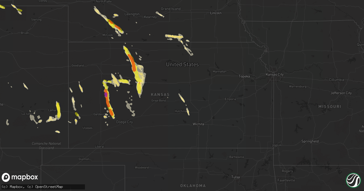 Hail map in Kansas on July 25, 2018