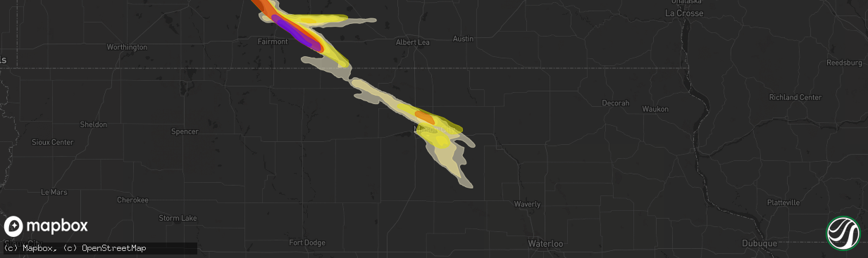 Hail map in Mason City, IA on July 25, 2018