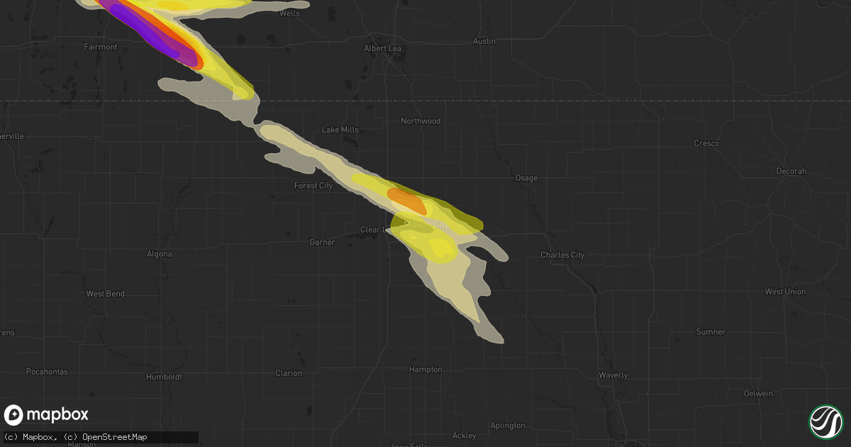 Hail map in Mason City, IA on July 25, 2018