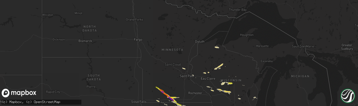 Hail map in Minnesota on July 25, 2018