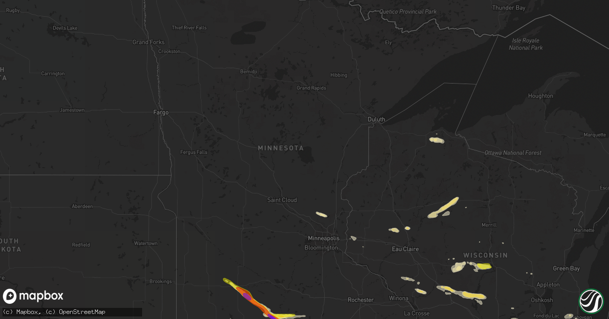 Hail map in Minnesota on July 25, 2018