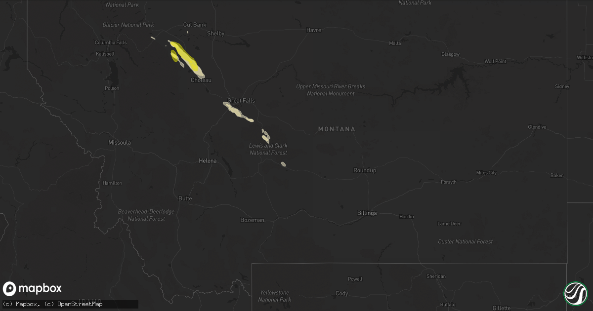 Hail map in Montana on July 25, 2018