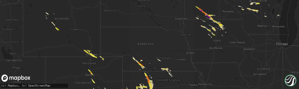 Hail map in Nebraska on July 25, 2018