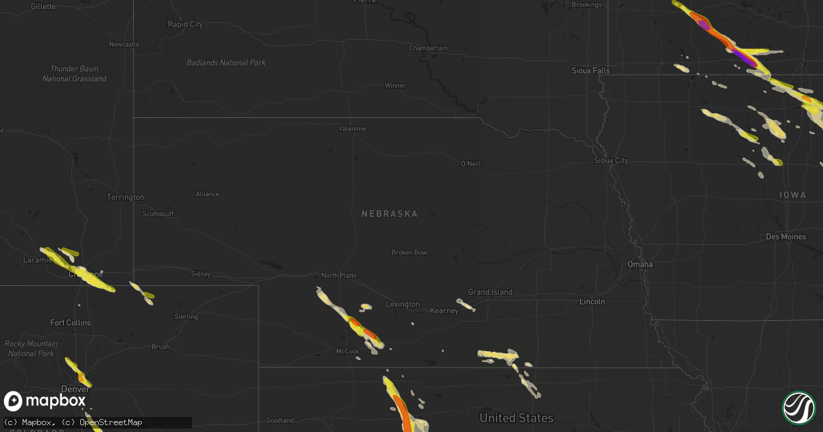 Hail map in Nebraska on July 25, 2018