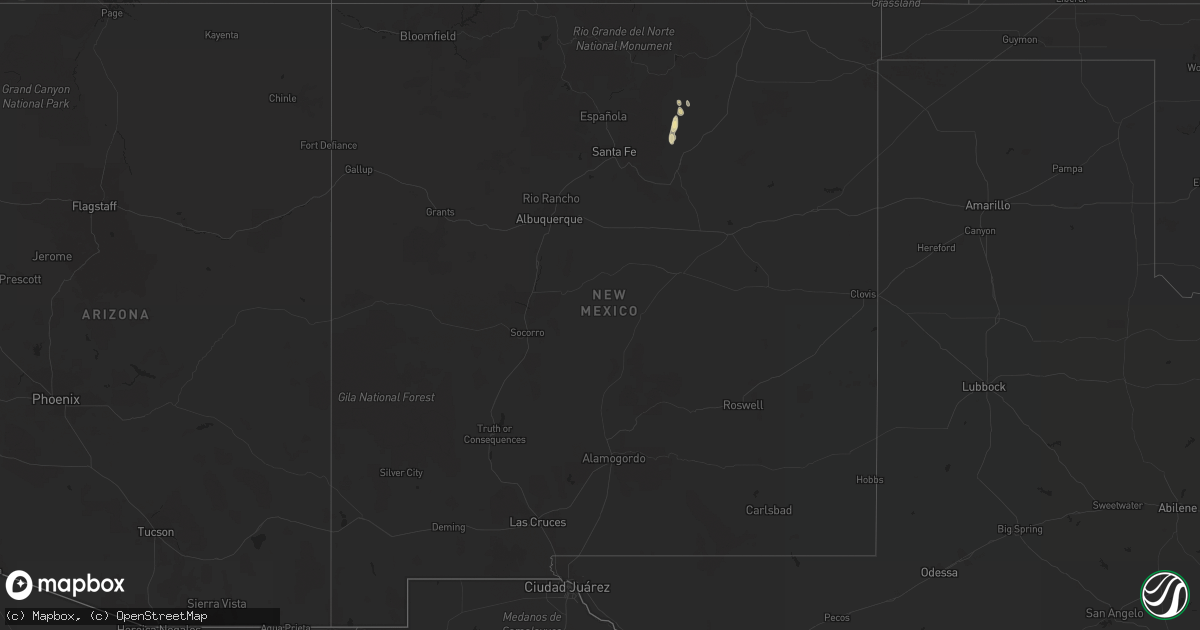 Hail map in New Mexico on July 25, 2018