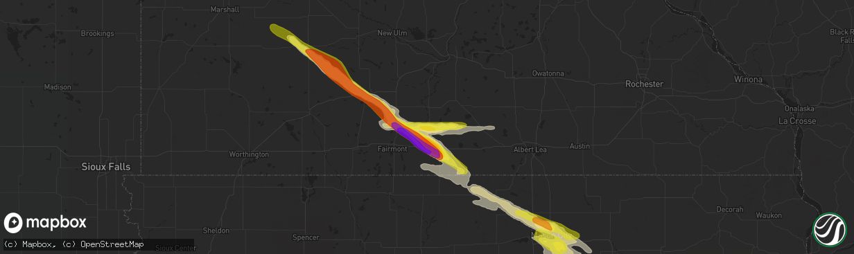 Hail map in Winnebago, MN on July 25, 2018