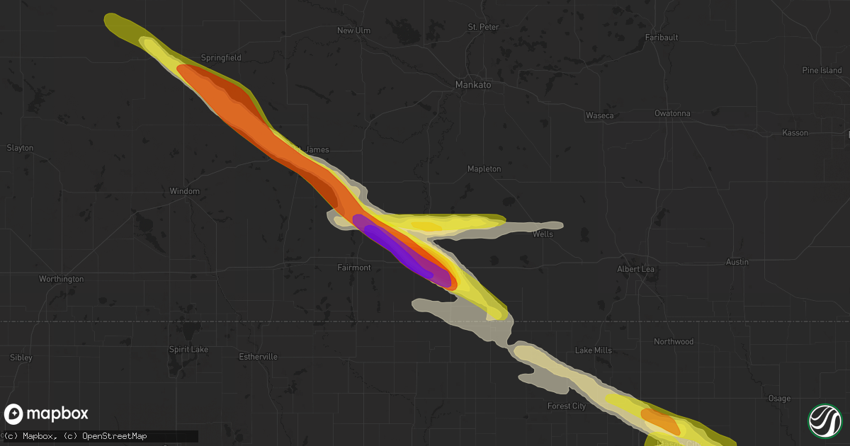 Hail map in Winnebago, MN on July 25, 2018