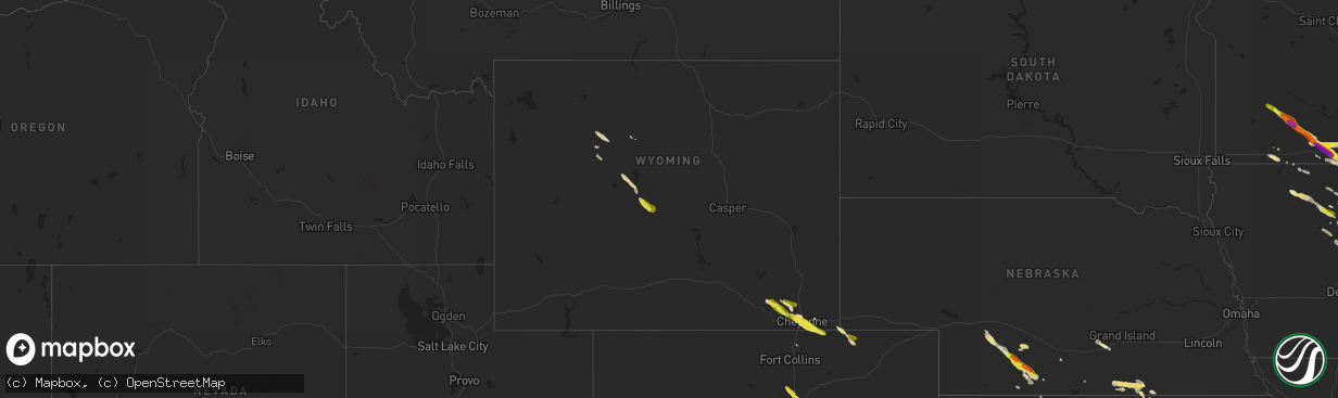 Hail map in Wyoming on July 25, 2018