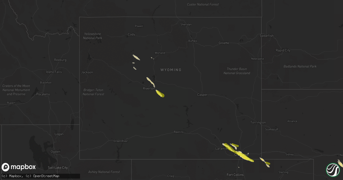 Hail map in Wyoming on July 25, 2018