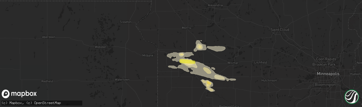 Hail map in Appleton, MN on July 25, 2019