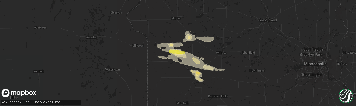 Hail map in Milan, MN on July 25, 2019