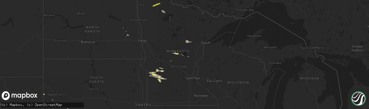 Hail map in Minnesota on July 25, 2019