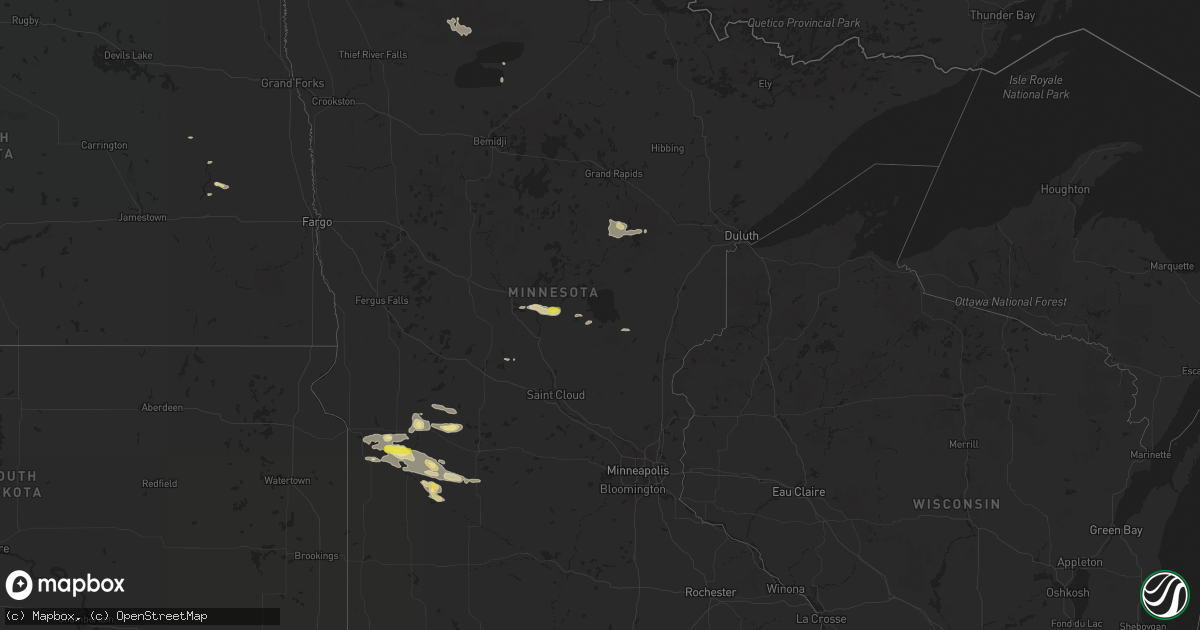 Hail map in Minnesota on July 25, 2019