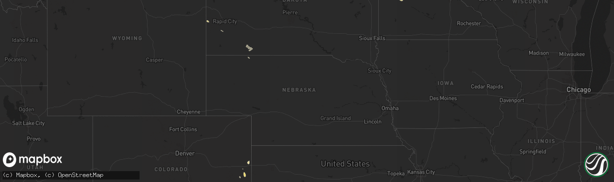 Hail map in Nebraska on July 25, 2019