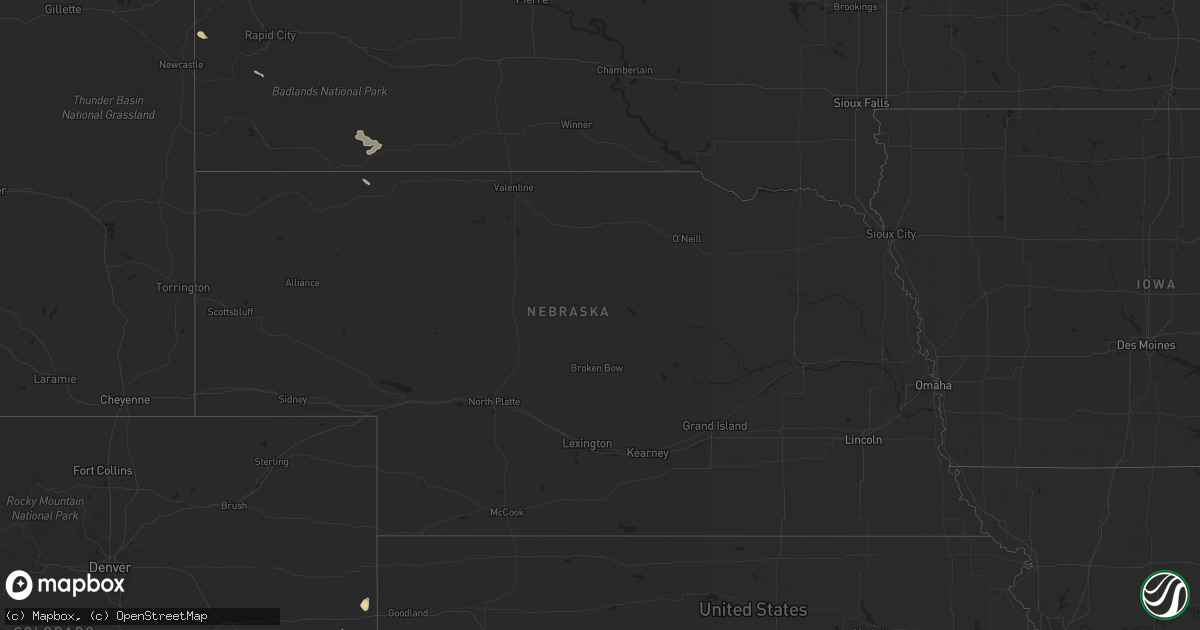 Hail map in Nebraska on July 25, 2019