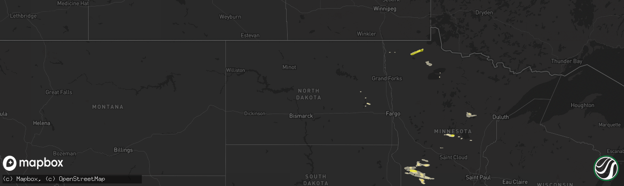 Hail map in North Dakota on July 25, 2019