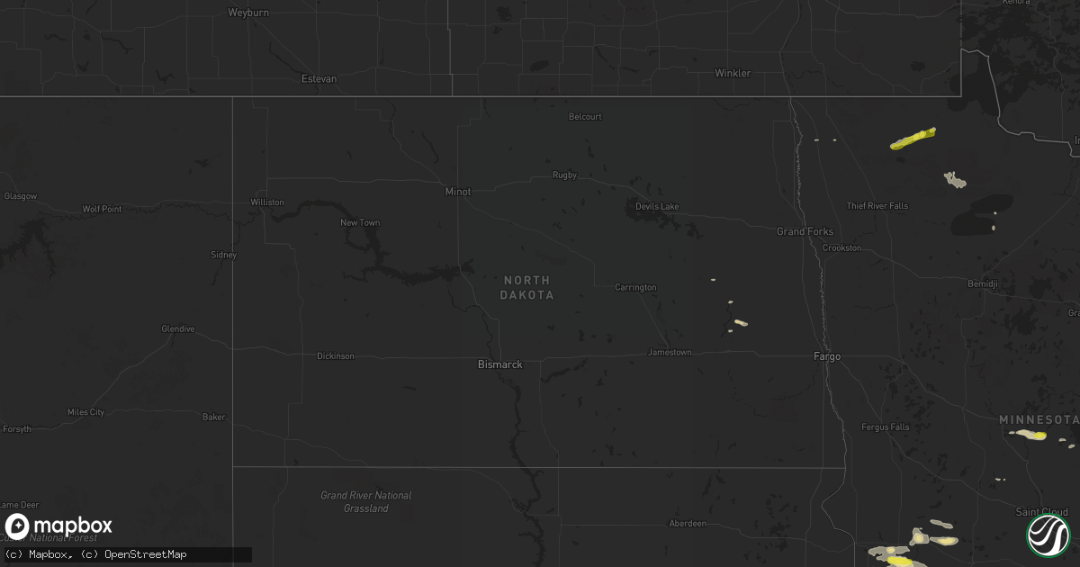 Hail map in North Dakota on July 25, 2019