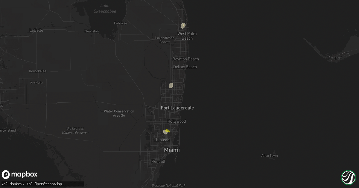Hail map in Pompano Beach, FL on July 25, 2019