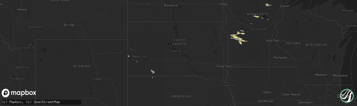 Hail map in South Dakota on July 25, 2019