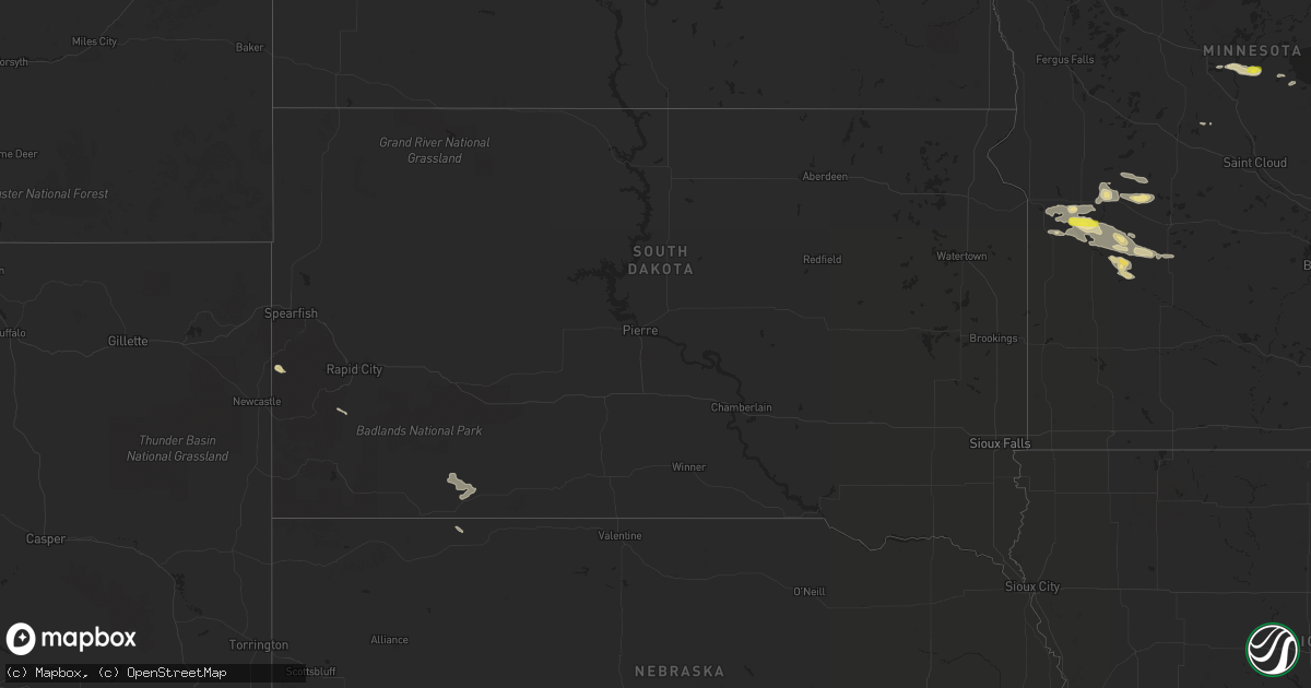Hail map in South Dakota on July 25, 2019