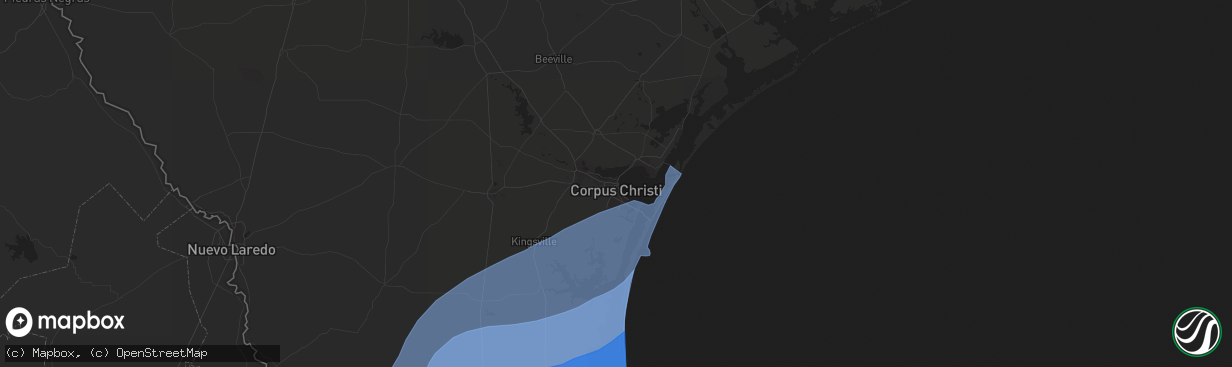 Hail map in Corpus Christi, TX on July 25, 2020