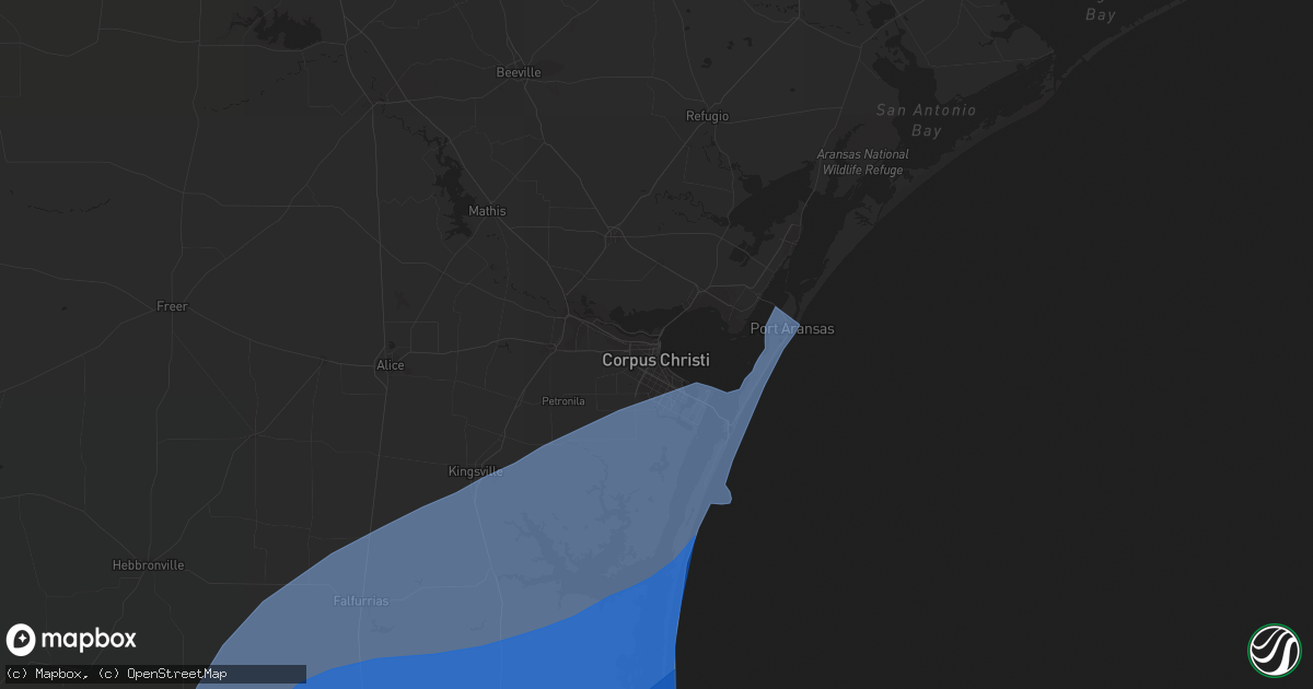 Hail map in Corpus Christi, TX on July 25, 2020