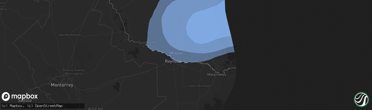 Hail map in Donna, TX on July 25, 2020