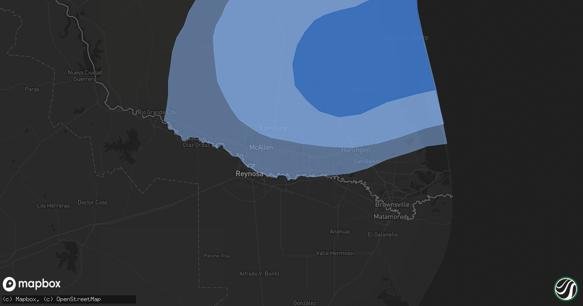 Hail map in Donna, TX on July 25, 2020