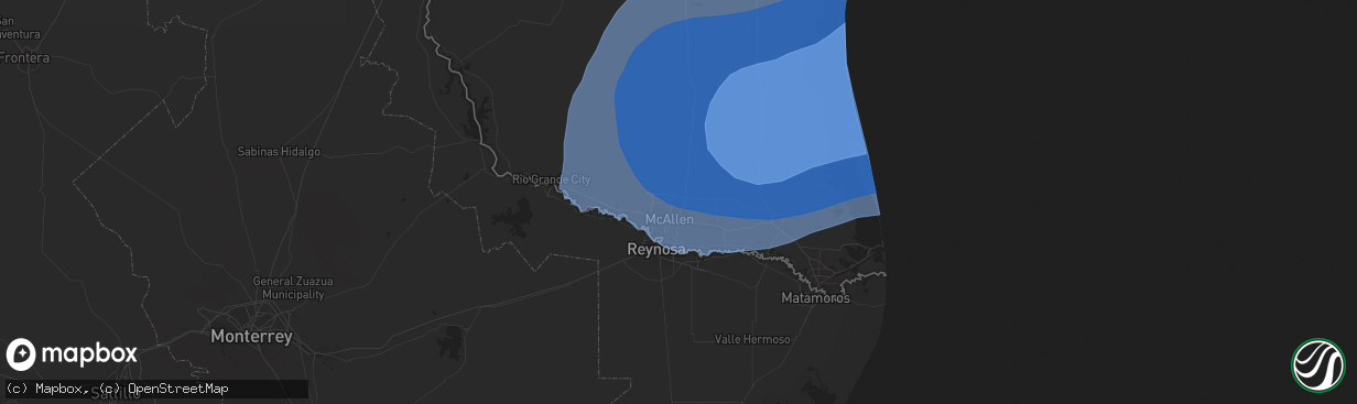 Hail map in Edinburg, TX on July 25, 2020