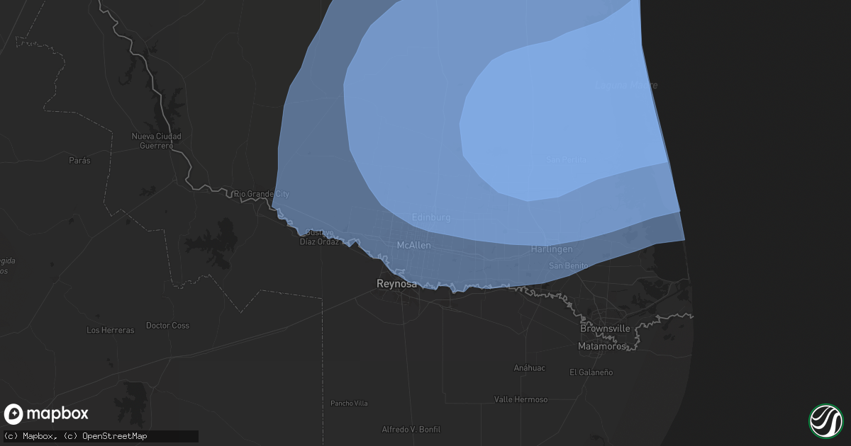 Hail map in Edinburg, TX on July 25, 2020