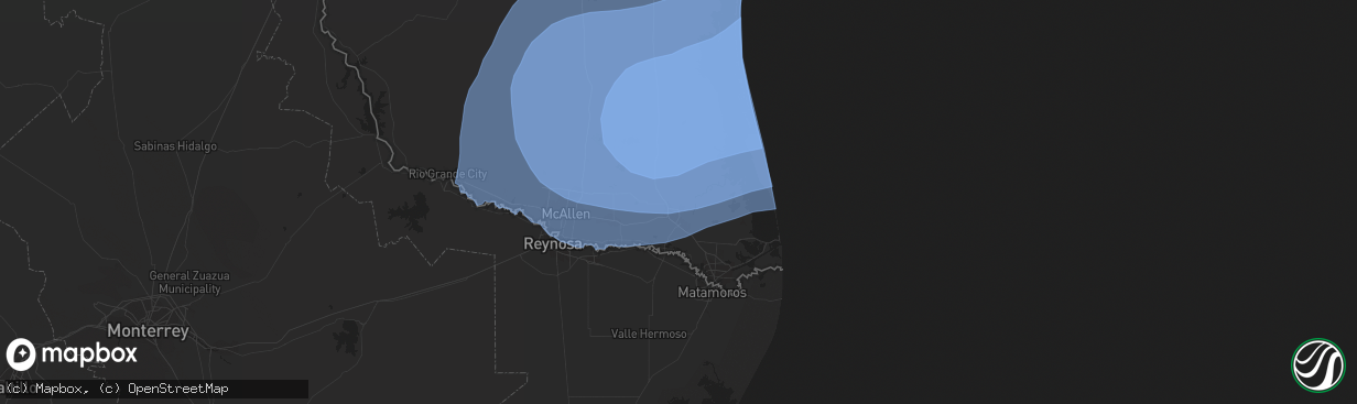 Hail map in Harlingen, TX on July 25, 2020