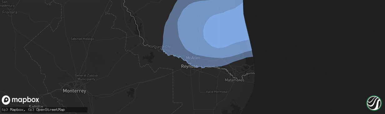 Hail map in Mcallen, TX on July 25, 2020