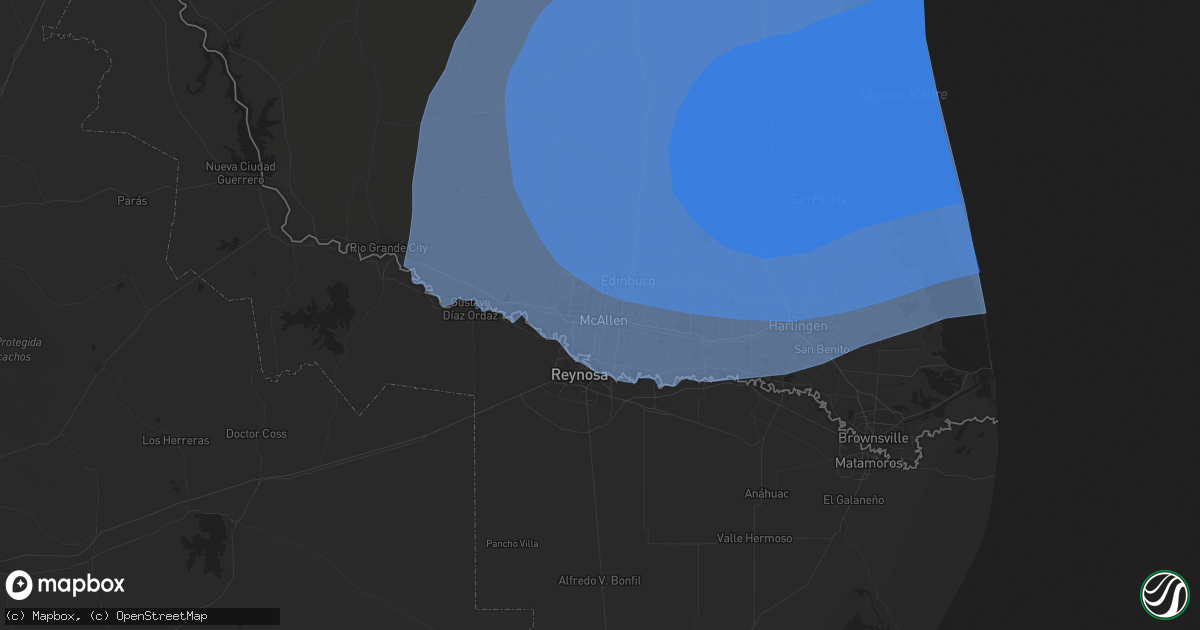 Hail map in Mcallen, TX on July 25, 2020