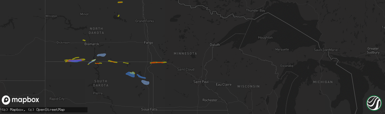 Hail map in Minnesota on July 25, 2020