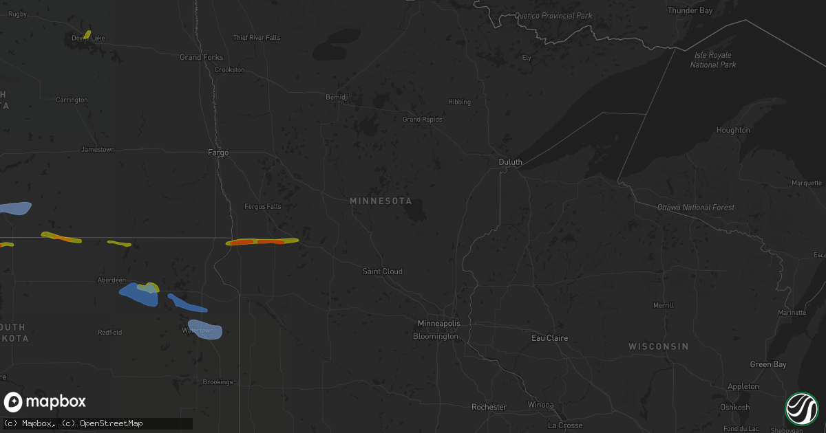 Hail map in Minnesota on July 25, 2020