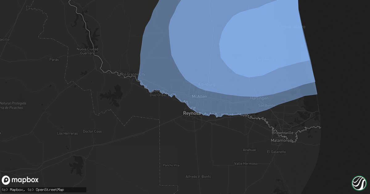 Hail map in Mission, TX on July 25, 2020