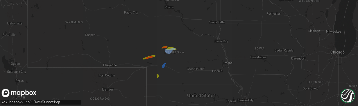 Hail map in Nebraska on July 25, 2020