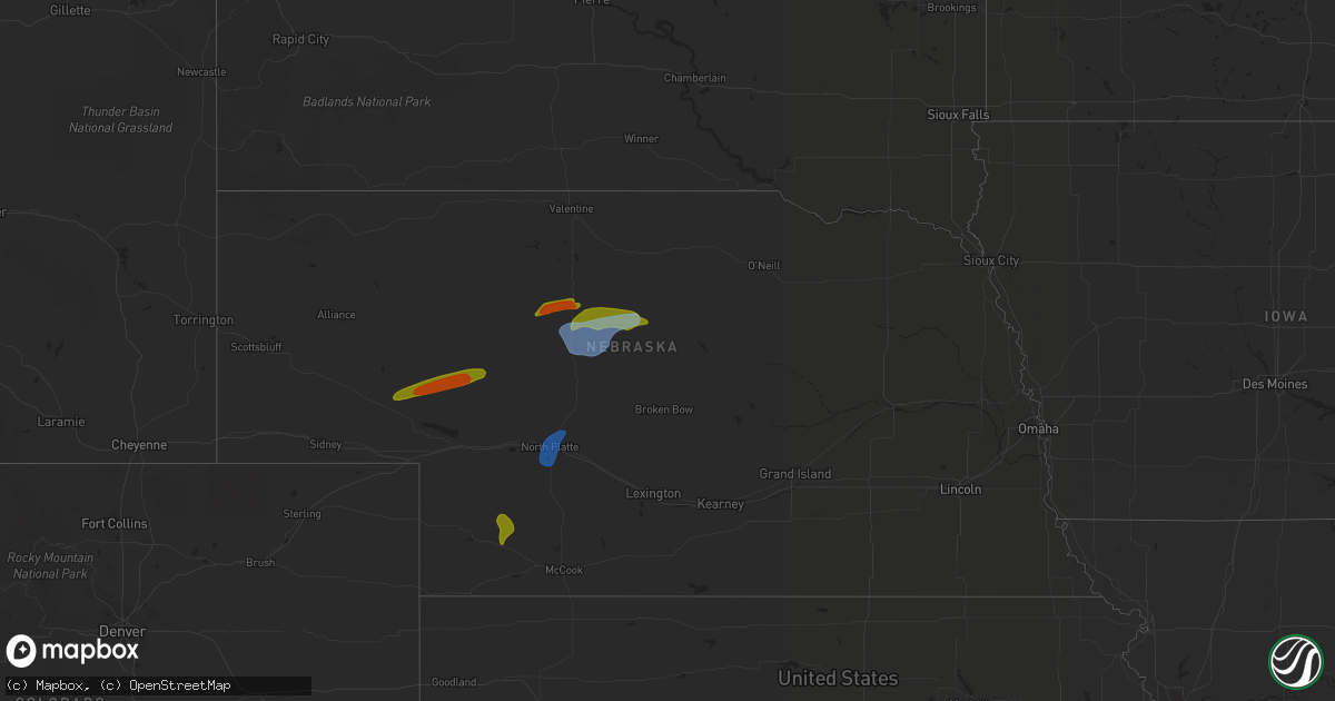 Hail map in Nebraska on July 25, 2020