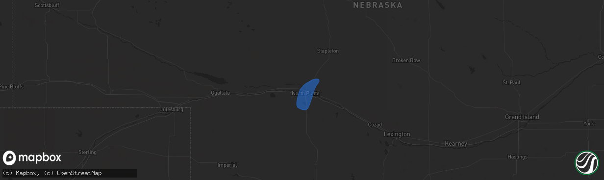 Hail map in North Platte, NE on July 25, 2020