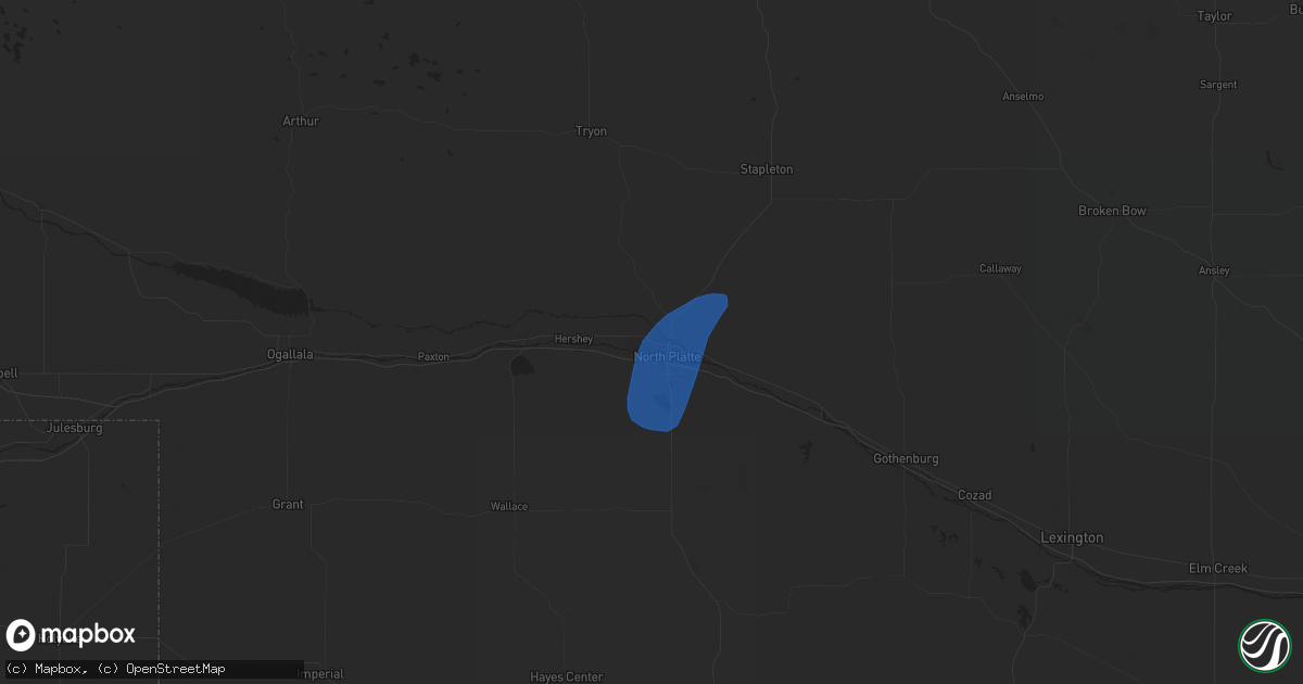 Hail map in North Platte, NE on July 25, 2020