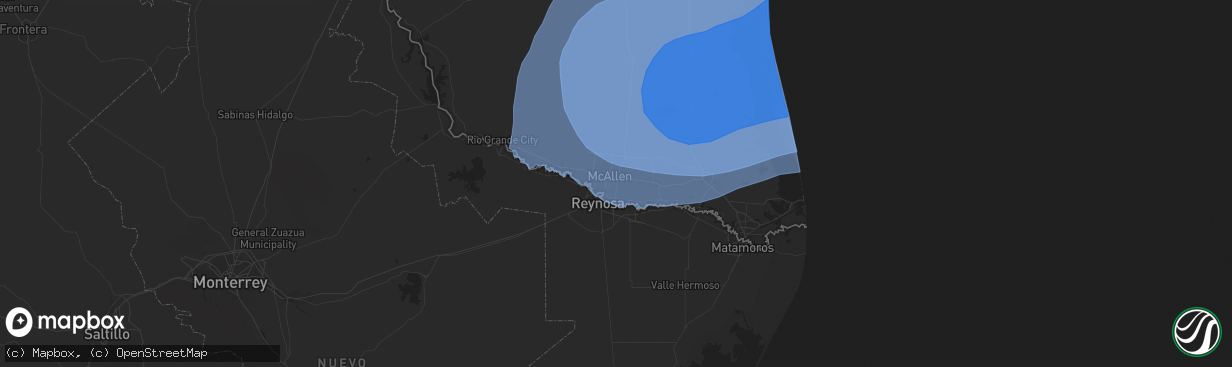 Hail map in Pharr, TX on July 25, 2020