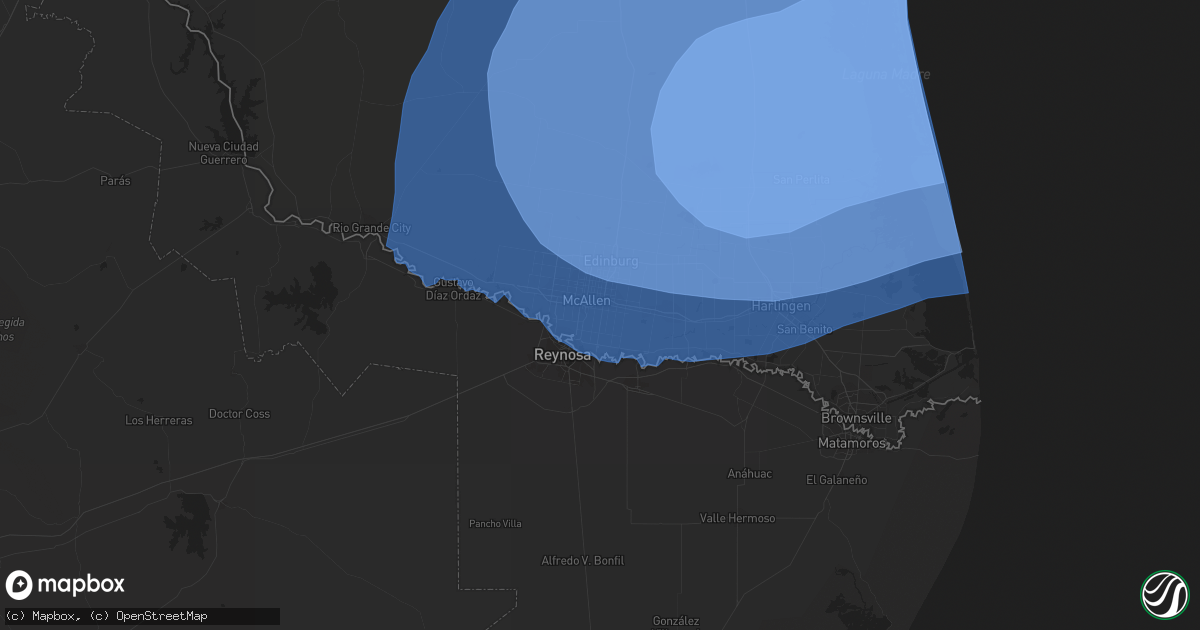 Hail map in Pharr, TX on July 25, 2020