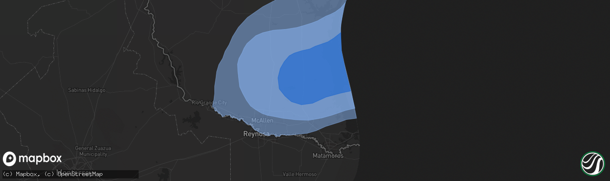 Hail map in Raymondville, TX on July 25, 2020