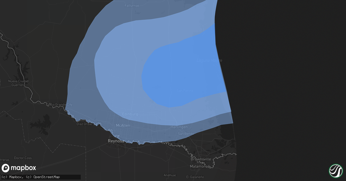 Hail map in Raymondville, TX on July 25, 2020